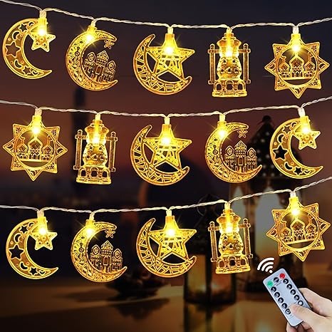 Ramadan Eid Mubarak Decorations String Lights 16.4FT 30 LED Star Moon